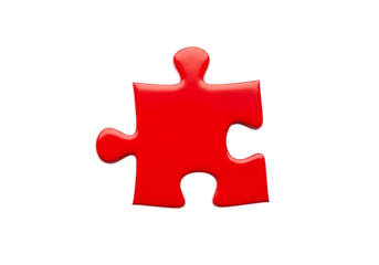 A vivid red puzzle piece stands out against a stark black background.