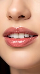 Obraz premium Close-up view of a woman's lips and teeth.