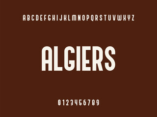 Algiers City Name White Typography Text with Alphabet and Numbers on Dark Brown Background