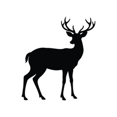 Silhouette of a majestic deer with impressive antlers standing proudly in the wild, deer standing in forest illustration silhouette