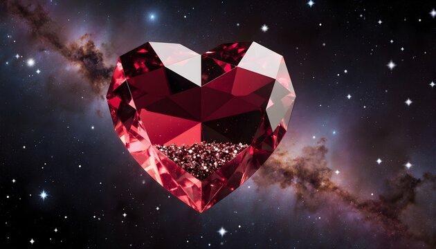 Sparkling red heart jewel cosmic space background