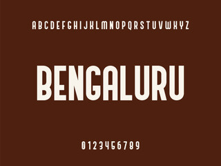 Bengaluru City Name White Typography Text with Alphabet and Numbers on Dark Brown Background