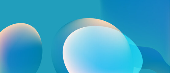 Abstract background features overlapping spheres. Soft blue hues blend with peach tones creating calming visual effect. Minimalist design.