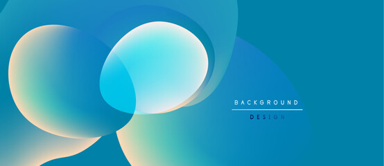 Abstract blue background. Overlapping circles create dynamic visual effect. Gradient colors add depth, modern feel. Simple text reads background design.