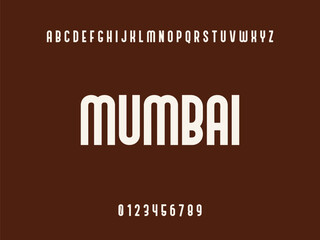 Mumbai City Name White Typography Text with Alphabet and Numbers on Dark Brown Background