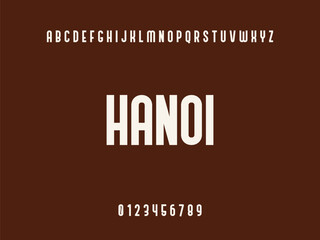Hanoi City Name White Typography Text with Alphabet and Numbers on Dark Brown Background