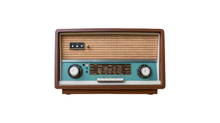 Fototapeta premium A vintage radio with a classic design, featuring knobs and a sleek grille, showcasing a nostalgic aesthetic and retro charm 