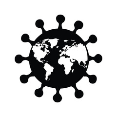 Global Pandemic Symbol A World Map Contained within a Coronavirus Structure, global pandemic virus silhouette vector illustration