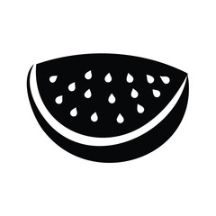 Black silhouette illustration of a watermelon slice with multiple seeds visible, watermelon silhouette vector illustration
