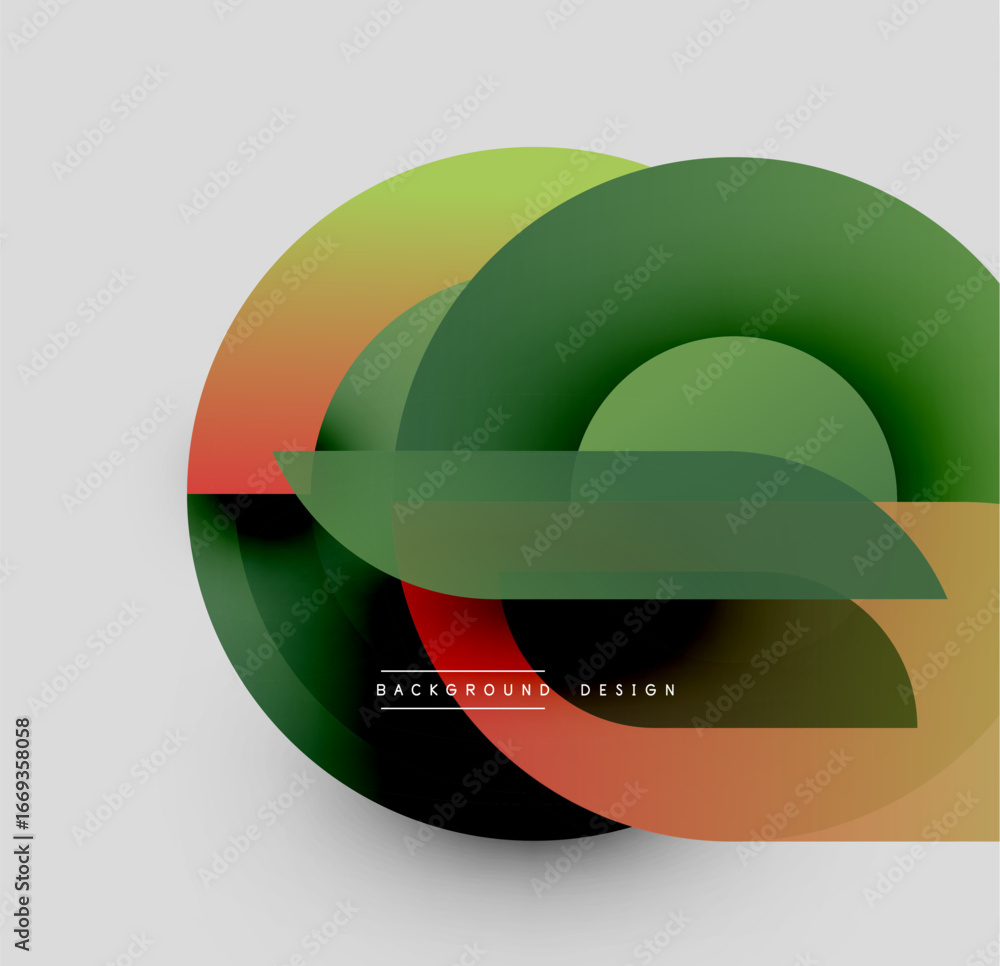 Poster abstract colorful circles overlap, creating dynamic visual effect. gradient shades blend smoothly, m