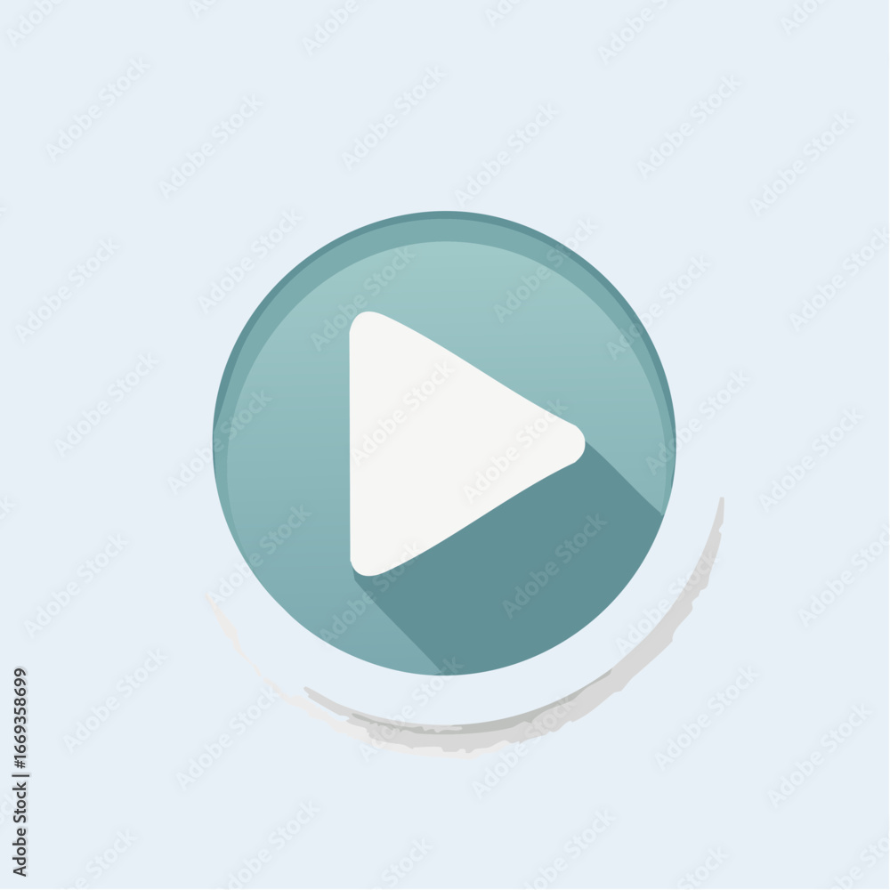 Poster a clean, modern, flat design play button icon with a subtle shadow effect.