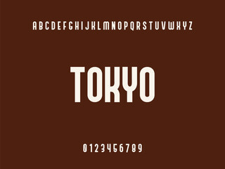 Tokyo City Name Text with Alphabet and Numbers on a Solid Brown Background