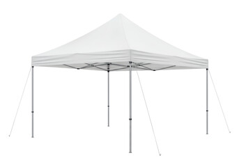 Isolated White Pop-Up Canopy Tent with Stake Ropes, Portable Gazebo for Outdoor Events, Trade Shows, and Backyard Parties, on White Background