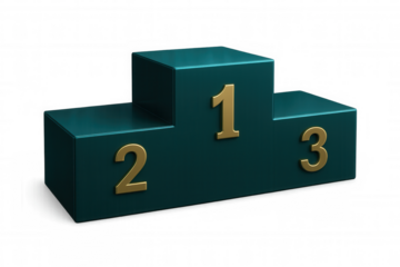 Golden-numbered green winners podium ranking first, second, third places against transparent background