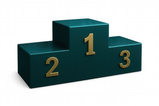 Golden-numbered green winners podium ranking first, second, third places against transparent background