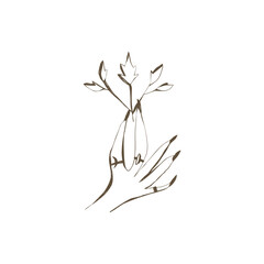 Mystical witch hand holding branch with leaves clipart illustration for magical projects design scrapbooking and invitations