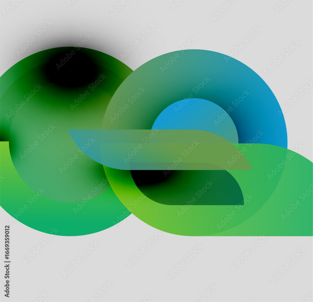 Aufkleber abstract composition featuring overlapping circles, gradients. shades range from green to blue, crea