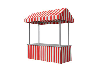 Isolated Stripped Market Stand with Red and White Canopy, Perfect for Fairs, Festivals, and Outdoor Events
