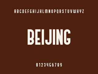 Beijing City Name Text with Alphabet and Numbers on a Solid Brown Background