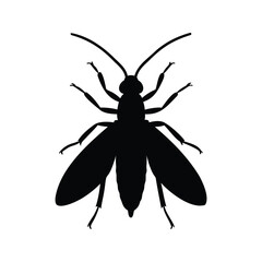 Silhouette of a flying insect, possibly a wasp or bee, in black, insect silhouette vector illustration