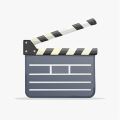 Fototapeta premium Illustration of a film slate clapperboard with black and white stripes on a white background.