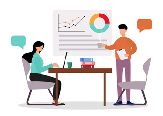 Business Presentation and Data Analysis Flat Vector Illustration