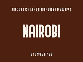 Nairobi City Name Typography Design with Alphabet and Numbers on a Solid Brown Background