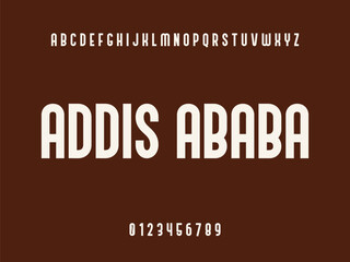 Addis Ababa City Name Typography Design with Alphabet and Numbers on a Solid Brown Background