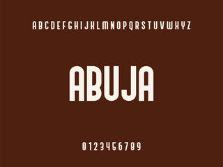 Abuja City Name Typography Design with Alphabet and Numbers on a Solid Brown Background