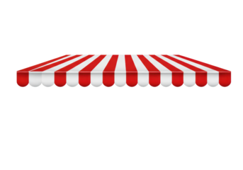 Isolated Red and White Striped Awning Extending Over White Backdrop, Illustrating Outdoor Shading and Commercial Space Cover