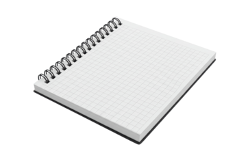 Isolated Angled View of a Ring-Bound Graph Paper Notebook with Blank Pages on a White Background, Perfect for Presentations and Design Mockups