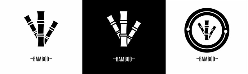 Bamboo logo set. Collection of black and white logos. Stock vector.