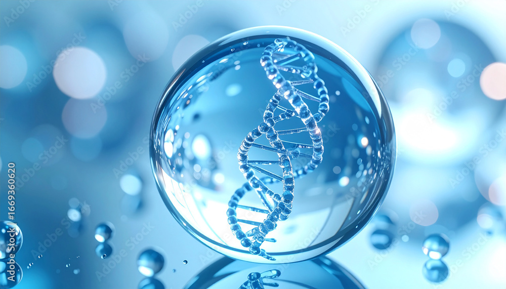 Aufkleber dna strand within a bubble: a captivating display of scientific precision, where a double-helix dna 