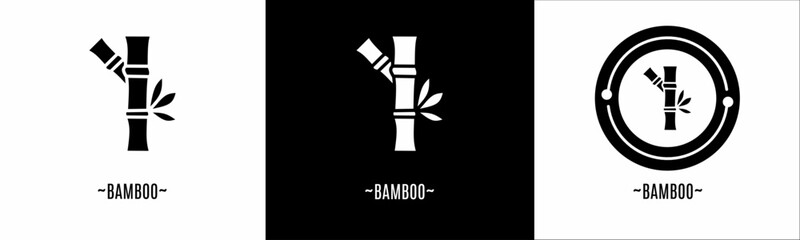 Bamboo logo set. Collection of black and white logos. Stock vector.