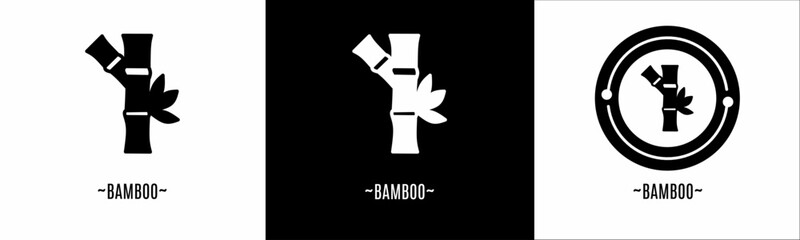 Bamboo logo set. Collection of black and white logos. Stock vector.