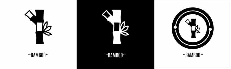 Bamboo logo set. Collection of black and white logos. Stock vector.