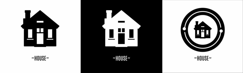 House logo set. Collection of black and white logos. Stock vector.