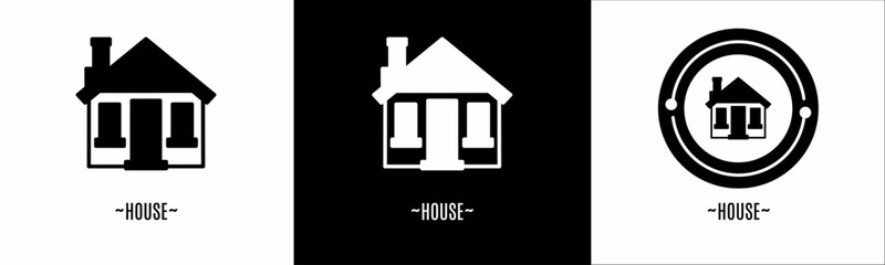 House logo set. Collection of black and white logos. Stock vector.