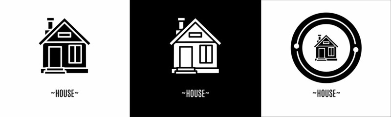 House logo set. Collection of black and white logos. Stock vector.