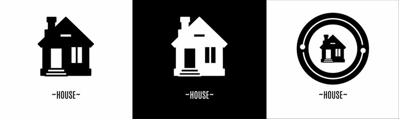 House logo set. Collection of black and white logos. Stock vector.