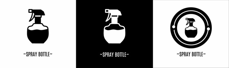 Spray bottle logo set. Collection of black and white logos. Stock vector.