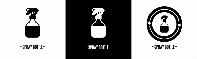 Spray bottle logo set. Collection of black and white logos. Stock vector.