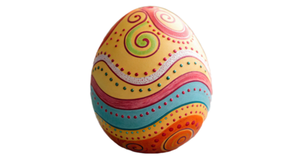 Close-up of a Vibrant Hand-Painted Easter Egg on Transparent Background