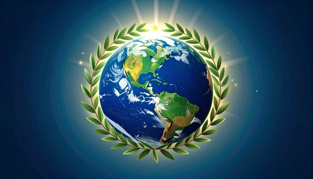 International Day of Peace – September 15 Glowing Earth surrounded by olive branches on radiant blue background, representing global unity, democratic values, peace, and freedom.