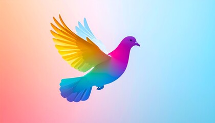 International Day of Peace September 15 Vibrant rainbow bird in flight on pastel gradient background