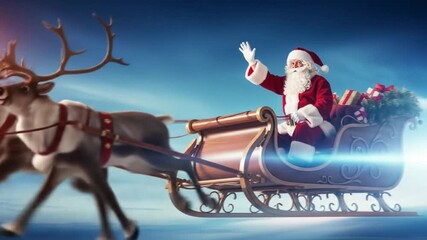 Traditional Santa Claus riding sleigh in the night sky bringing festive Christmas joy - Powered by Adobe