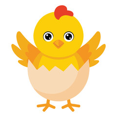 Cute yellow chick cracking from easter eggs vector illustration on white background