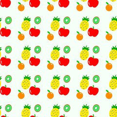 Seamless Fruit Pattern with Pineapple Apple Kiwi and Orange