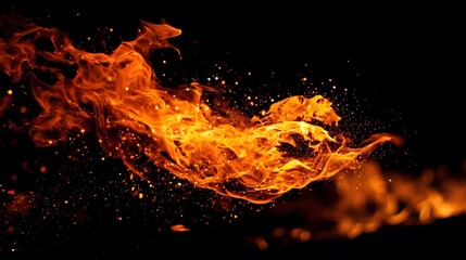 Flaming orange flames against a dark background.