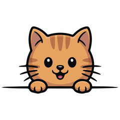 Striped orange cat cartoon cute tabby waving vector illustration on white background